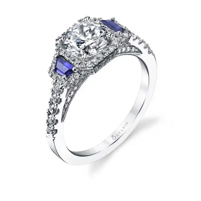 White Gold Three Stone Engagement Ring Profile View