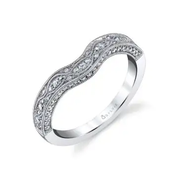 White Gold Modern Vintage Wedding Ring - Karoline