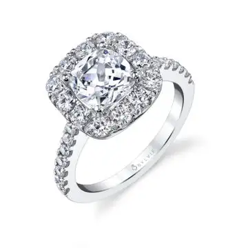 White Gold Cushion Cut Classic Halo Engagement Ring - Olivia