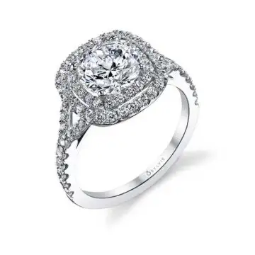 Round Cut Double Cushion Halo Engagement Ring - Marielle