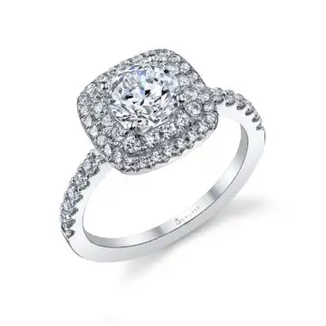 White Gold Round Cut Classic Double Cushion Halo Engagement Ring - Melodie