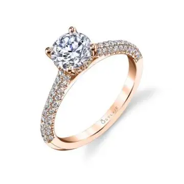 White Gold Round Cut Micro Pave Classic Engagement Ring - Elienor