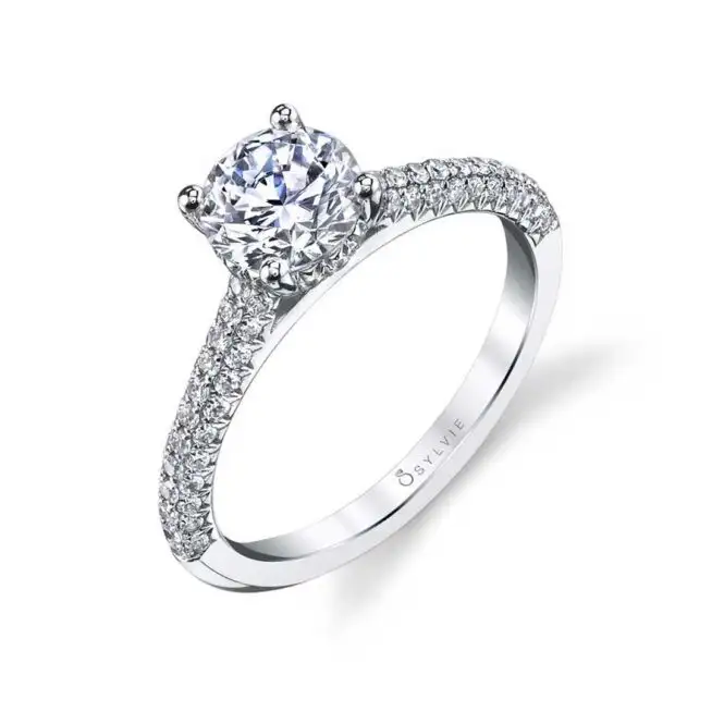 Round Cut White Gold Micro Pave Classic Engagement Ring - Elienor