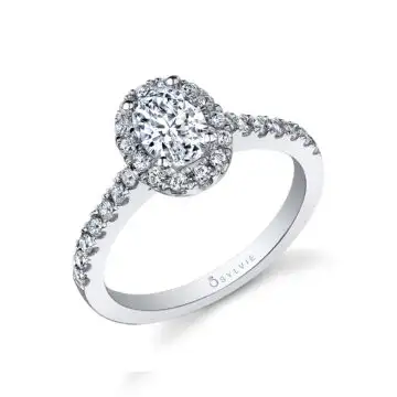 White Gold Oval Cut Classic Halo Engagement Ring - Chantelle