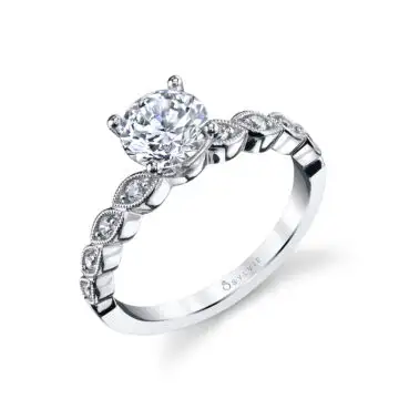 White Gold Round Cut Stackable Engagement Ring - Antoinette