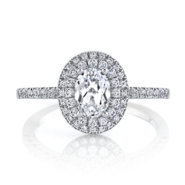 White Gold Oval Cut Double Halo Engagement Ring - Claudia