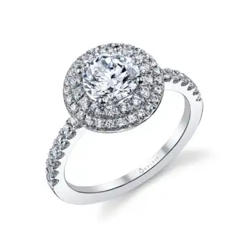 White Gold Round Cut Double Halo Engagement Ring - Claudia