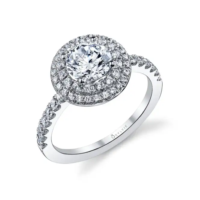 White Gold Round Cut Double Halo Engagement Ring