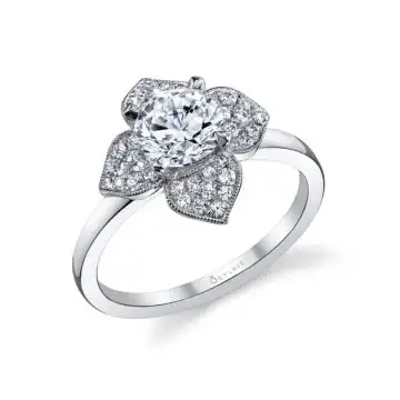 White Gold Flower Inspired Engagement Ring - Leonie