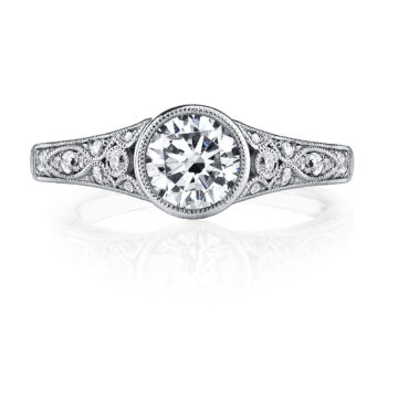 White Gold Round Cut Modern Vintage Bezel Engagement Ring - Barbara