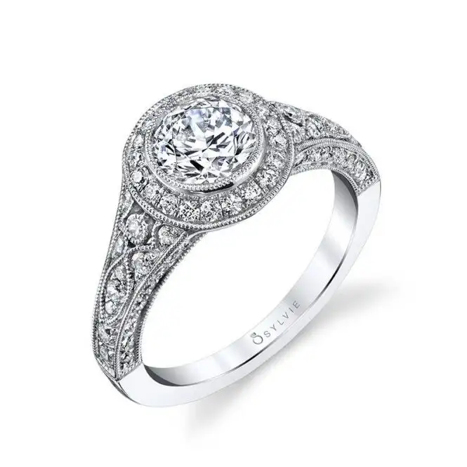 White Gold Round Cut Modern Vintage Bezel Engagement Ring