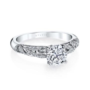 White Gold Round Cut Modern Vintage Engagement Ring - Roial