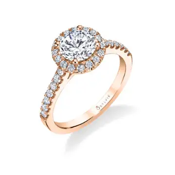 White Gold Round Cut Engagement Ring with Halo - Emma