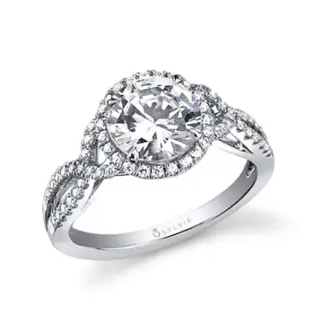 White Gold Spiral Engagement Ring with Halo - Jocelina