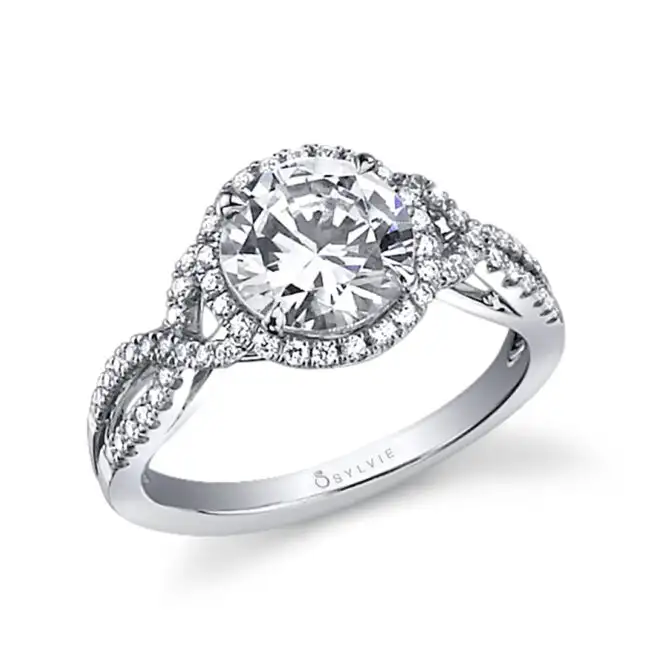 White Gold Oval Cut Double Halo Split Shank Engagement Ring Profile View