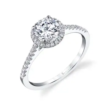 White Gold Round Halo Engagement Ring - Jenny