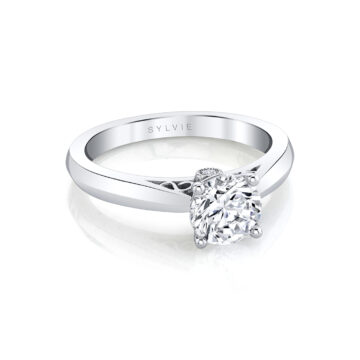 White Gold Round Cut High Polish Solitaire Engagement Ring - Carina