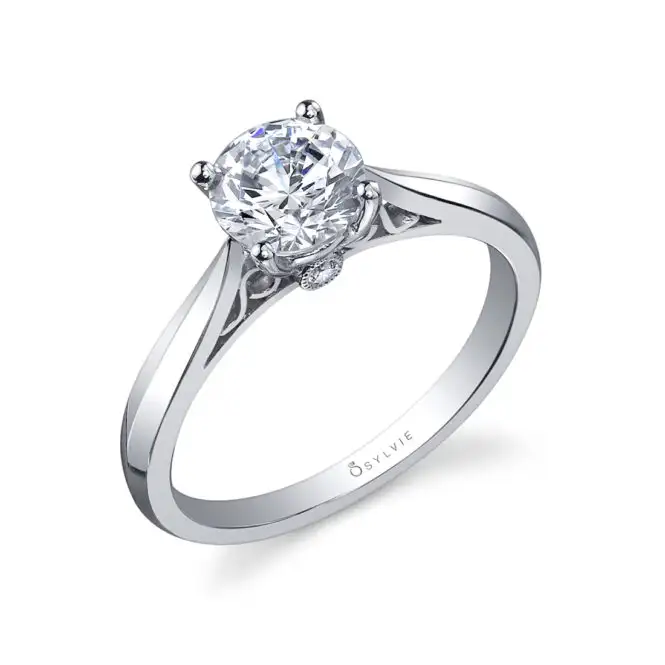 White Gold Round Cut High Polish Solitaire Engagement Ring