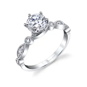 White Gold Round Cut Modern Vintage Stackable Engagement Ring - Charmánt