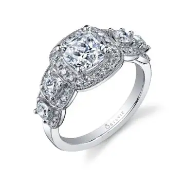 White Gold Vintage Inspired Five Stone Engagement Ring - Elyse