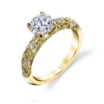 White Gold Round Cut Modern Vintage Solitaire Engagement Ring - Jacqueline