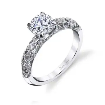 White Gold Round Cut Modern Vintage Solitaire Engagement Ring - Jacqueline