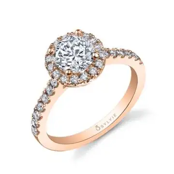 White Gold Round Cut Classic Halo Engagement Ring - Chantelle