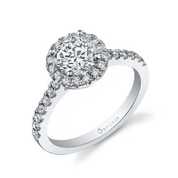 White Gold Round Cut Classic Halo Engagement Ring - Chantelle