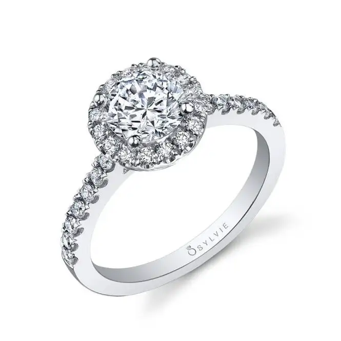 Round Cut White Gold Classic Halo Engagement Ring - Chantelle