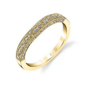 White Gold Modern Vintage Wedding Band - Destine