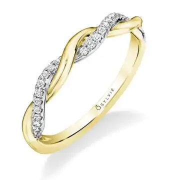 White Gold Modern Two Tone Spiral Wedding Band -Yasmine