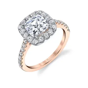 White Gold Cushion Cut Two Tone Classic Halo Engagement Ring - Jacalyn