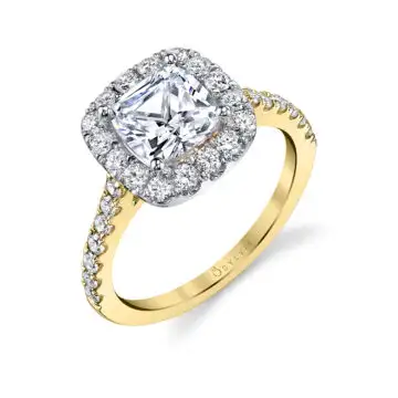 White Gold Cushion Cut Two Tone Classic Halo Engagement Ring - Jacalyn