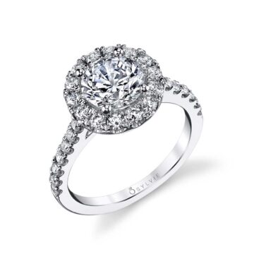 White Gold Round Cut Two Tone Classic Halo Engagement Ring - Jacalyn