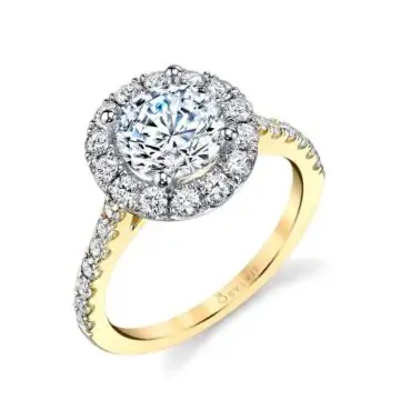 White Gold Round Cut Two Tone Classic Halo Engagement Ring - Jacalyn