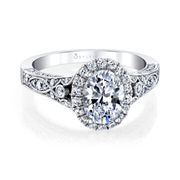 White Gold Oval Cut Modern Vintage Halo Engagement Ring - Cheri