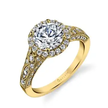 White Gold Round Cut Modern Vintage Halo Engagement Ring - Cheri