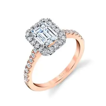 White Gold Emerald Cut Classic Two Tone Halo Engagement Ring - Chantelle