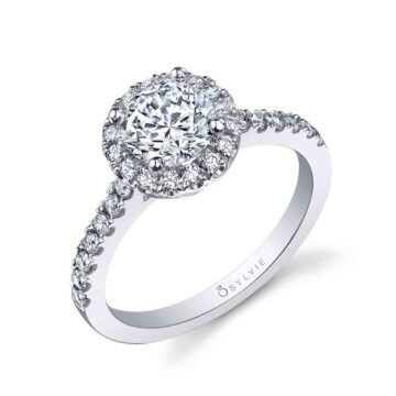 Round Cut Classic Two Tone Halo Engagement Ring - Chantelle