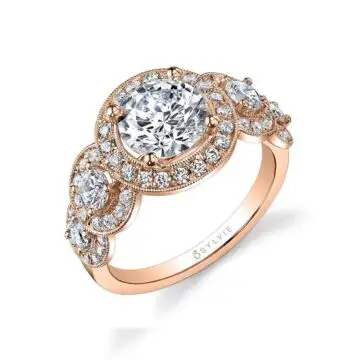 White Gold Round Cut Vintage Inspired Five Stone Engagement Ring - Elyse