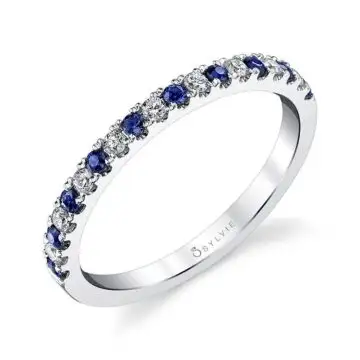 White Gold Classic Blue Sapphire & Diamond Wedding Band