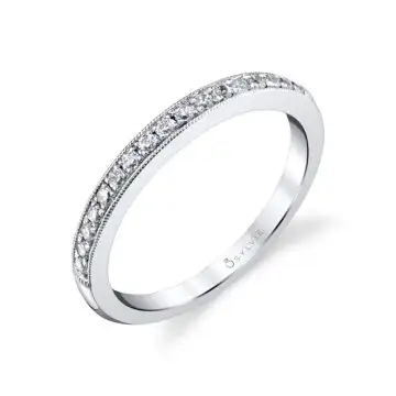 White Gold Modern Vintage Wedding Band - Francesca