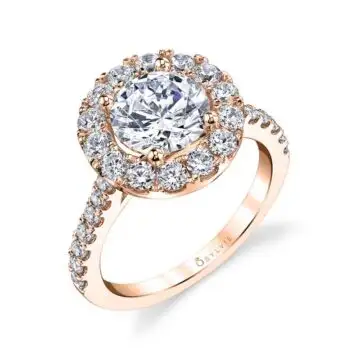 White Gold Round Cut Classic Halo Engagement Ring - Olivia