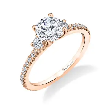 White Gold Round Cut Classic Three Stone Engagement Ring - Eloise