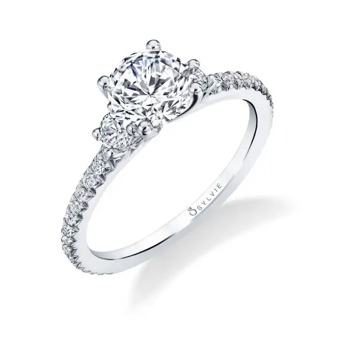 White Gold Round Cut Classic Three Stone Engagement Ring