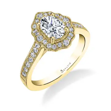 White Gold Oval Cut Vintage Inspired Flower Engagement Ring - Michaela