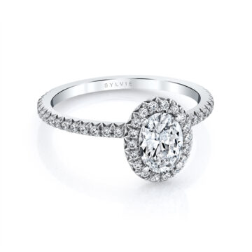 White Gold Oval Cut Classic Halo Engagement Ring - Vivian