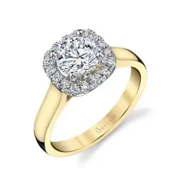 White Gold Cushion Cut Halo Engagement Ring Two Tone - Therese