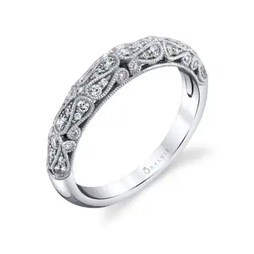 White Gold Modern Vintage Milgrain Wedding Ring - Louise