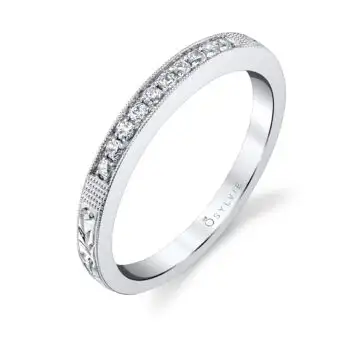 White Gold Modern Vintage Wedding Band - Holly